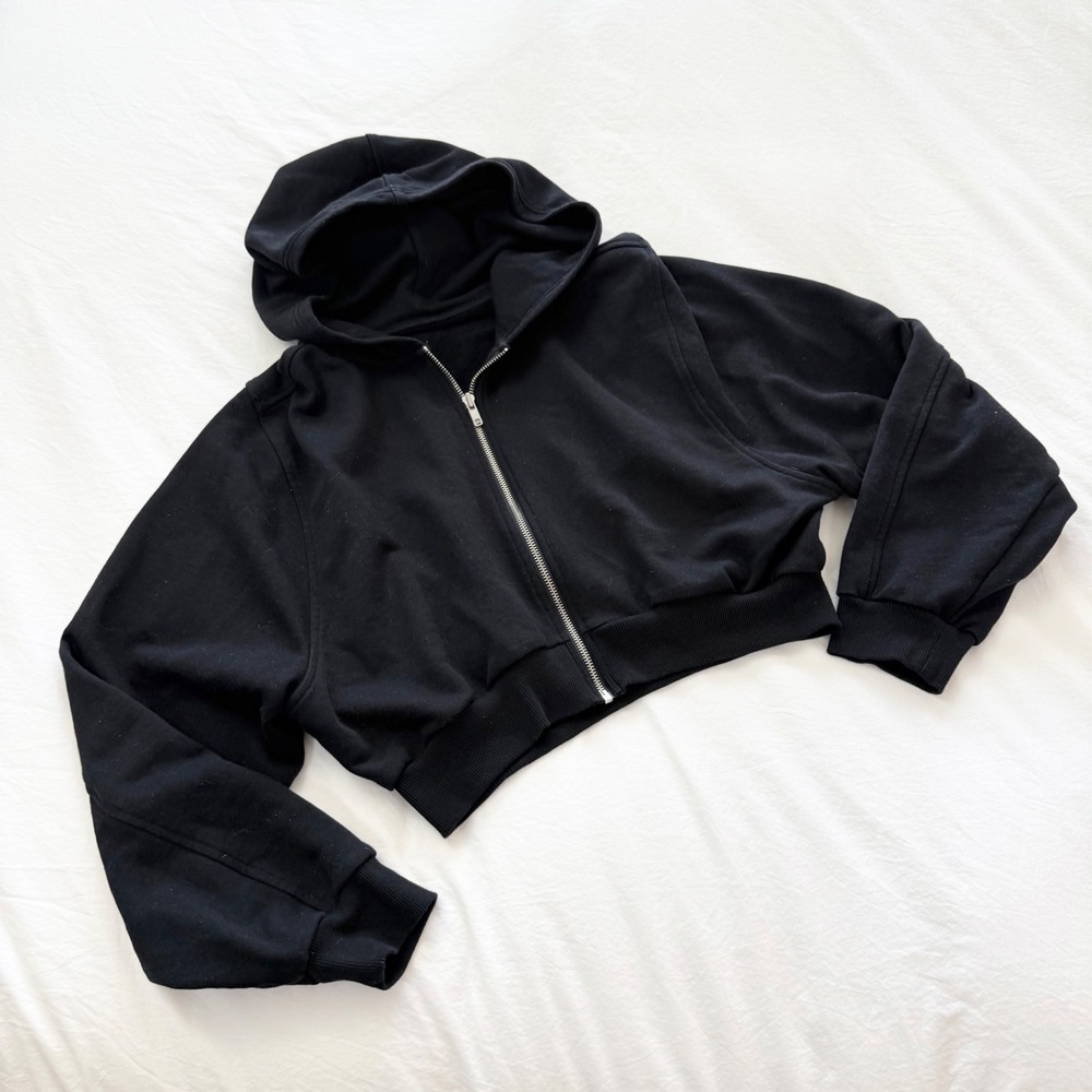 Alo Yoga Sweet Escape Zip Up Hoodie Black Cropped Size Small - Picture 2 of 5